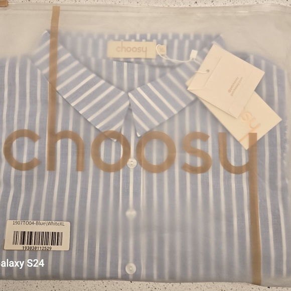 Blue&White Striped Croped Button Up Puff Sleeve 100% Cotton Blouse SZ XL - Picture 10 of 11